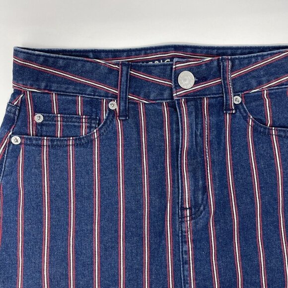 American Eagle Denim Jean Mini Skirt Womens Size 4 Red Blue Stripe High Rise - Picture 3 of 9